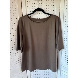 Susan Graver Essentials Short Sleeve Brown Basic Tee Shirt Blouse Women's M